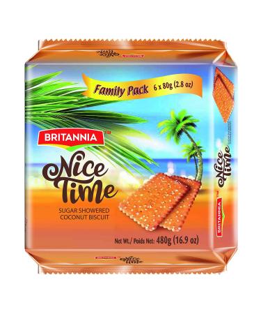 BRITANNIA Nice Time 16.9oz (480g) - Delicious Coconut Biscuit Crunchy - Kids Favorite Breakfast & Tea Time Snacks - Halal and Suitable for Vegetarians (Pack of 1) Sweet Coconut Biscuit 16.9 Ounce (Pack of 1)