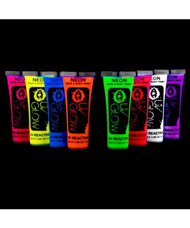 UV Glow Blacklight Face and Body Paint 0.68oz - Set of 8 Tubes - Neon Fluorescent