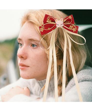 SHERCHPRY Chinese Style Bow Hair Clips Long Tail Tassel Ribbon Hair Barrettes Vintage Hair Clasps Bowknot Hair Slides Clips Decorative Hair Accessories for Festival Party - Buy Online on GoSupps.com