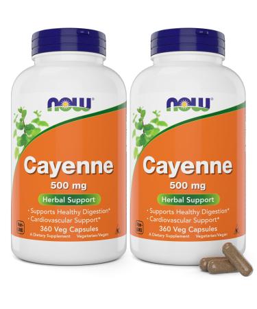 Now Cayenne (Capsicum annuum) 500 mg 360 Veg Capsules (Pack of 2)