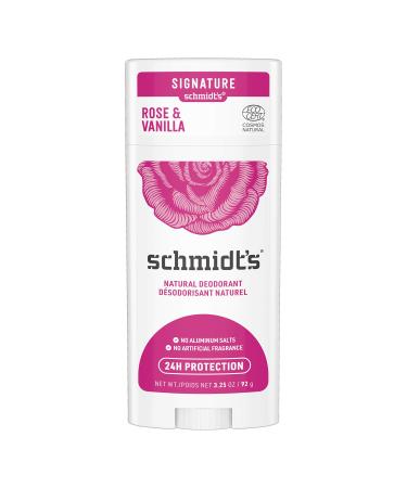 Schmidt's Aluminum Free Natural Deodorant for Women and Men, Rose & Vanilla with 24 Hour Odor Protection, Certified Natural, Vegan, Cruelty Free 3.25 oz Rose and Vanilla