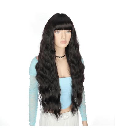 YEESHEDO Long Black Wigs with Fringe - Natural Looking 28 Inches Curly Wavy Synthetic Hair for Women - Ideal for Daily Wear and Halloween Cosplay - Buy Online on GoSupps.com