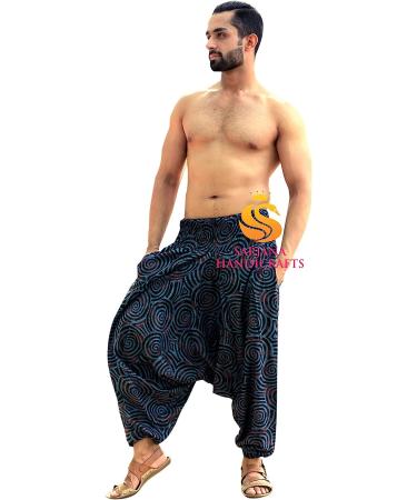 SARJANA HANDICRAFTS Unisex Cotton Harem Pants with Pockets - Hippie Blue Yoga Trousers - Buy Online on GoSupps.com