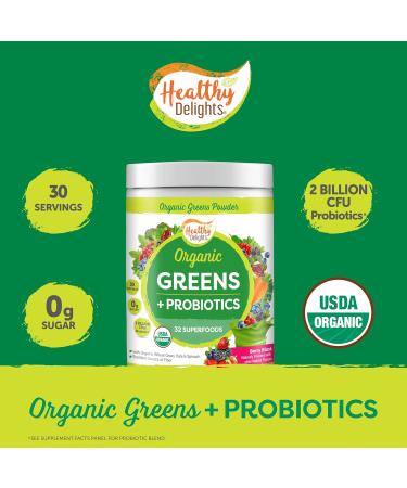 Healthy Delights Naturals - Organic Greens + Probiotics Powder - Naturally Boost Energy - USDA Organic - Delicious Berry Flavored - 30 Servings - Buy Online on GoSupps.com