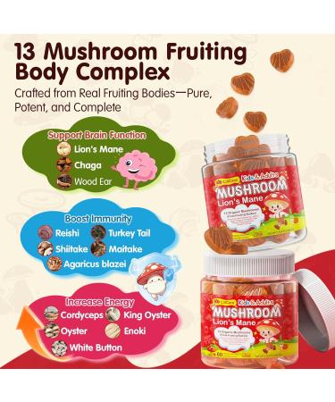 Lions Mane Mushroom Gummies for Kids & Adults 24-IN-1 Focus Gummies with Algae Omega-3 Saffron Chaga Magnesium Methylated B12 B6 for Brain Health Focus Memory Immune Energy Sugar Free 60Cts 60 Count (Pack of 1) - Buy Online on GoSupps.com