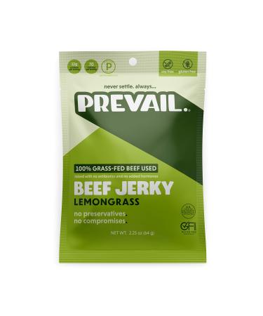 PREVAIL - Grass Fed Beef Jerky Snack Packs | Bulk Beef Jerky | Low Sodium, Keto friendly, Paleo Certified | Soy & Gluten-Free | Lemongrass Beef 12g Protein Per Serving | Pack of 3 Lemongrass Beef Jerky 3 Pack (2.25oz eac