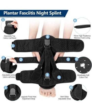 Plantar Fasciitis Night Splint - Adjustable Relief Brace for Pain & Achilles Tendonitis - 1 PC Black - Buy Online on GoSupps.com