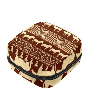 African Pattern with Wild Animals Period Pouch Portable Tampon Storage Bag for Sanitary Napkins Tampon Holder for Purse Feminine Product Organizer First Period Gifts for Teen Girls School Multicoloured 17