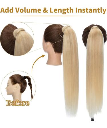 16 inch Wrap Around Ponytail Extension Human Hair 100% Real Remy One Piece Clip in Hair Pieces for Women Natural Invisible Highlights (80g #18P613 Ash Blonde&Bleach Blonde) - Buy Online on GoSupps.com