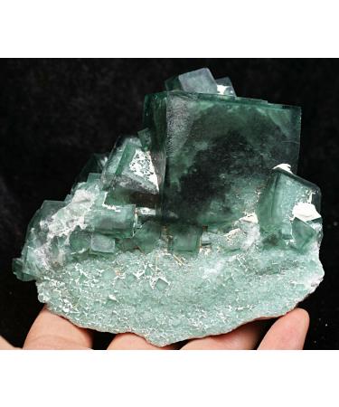 487g Natural Green Cube Fluorite Quartz Crystal Cluster Specimen ningxiao
