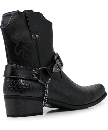Alberto Fellini Men's Crocodile Prints Cowboy Boots with Side Zipper & Belt Buckle - Black 10.5 - Buy Online on GoSupps.com