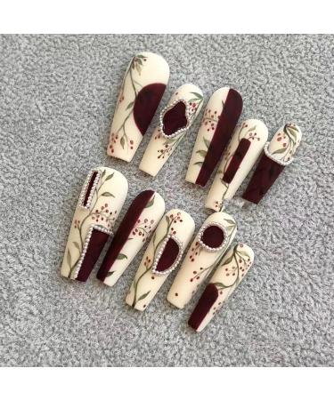 Temperament-enhancing manicure hand-painted new frosted armor in winter Chinese style retro nail patch T-shaped white modified hand shape.(M) - Buy Online on GoSupps.com