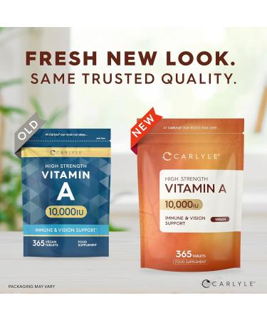 Vitamin A Tablets 10000 IU | 365 Count (1 Year Supply) | Vitamin A as Retinol Acetate | High Strength | Vegan and Vegatarian | by Carlyle - Buy Online on GoSupps.com