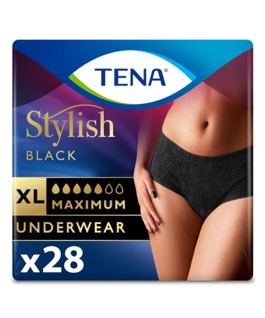 Tena Stylish Black Incontinence Bladder Control Underwear for Women Maximum Absorbency XLarge 28 ct (2 Packs of 14) X-Large 28