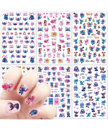 6 Sheets Cute Nail Art Stickers Nail Decals 3D Self-Adhesive Cute Nail Stickers Design Cartoon Nail Decals Kawaii Anime Nail Stickers Cute Nail Art Charm for Women Girls Nail Decoration A-1
