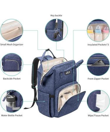 Viedouce Waterproof Baby Changing Bag | Large Capacity Diaper Backpack with Diaper Support & Stroller Straps - Blue - Buy Online on GoSupps.com