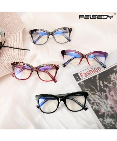 FEISEDY Retro Square Reading Glasses for Women - Anti-Glare Blue Light Blocking Eyestrain Relief Red Leopard 3.0x Magnification - Buy Online on GoSupps.com