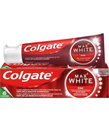  Colgate Colgate Max White One Whitening Toothpaste 12 x 75 ml clinically proven formula removes up to 100% of surface stains teeth 1 shade whiter in 1 week - Buy Online on GoSupps.com