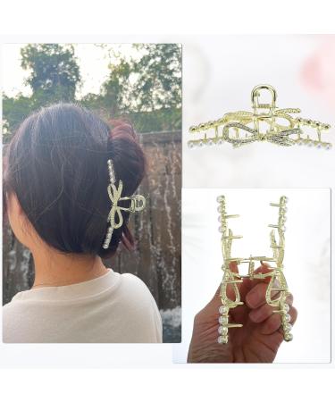 VOCOSTE Hair Clip Classic Faux Pearl Bow Hair Clip for Women Gold Tone - Buy Online on GoSupps.com