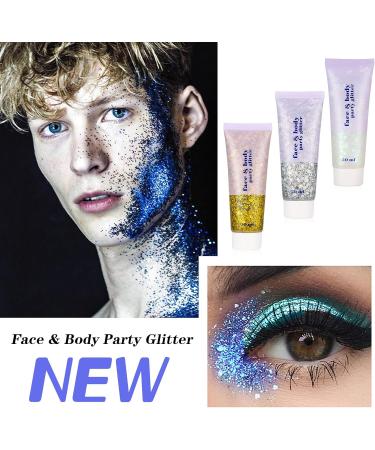 Dacitiery 3Pcs Body Glitter Gel Set - Mermaid Sequins Sparkling Liquid Eyeshadow - Festival Party Makeup Decoration - Buy Online on GoSupps.com