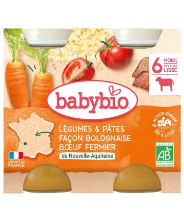 BabyBio Babybio Vegetables/Pasta Pots Bolognese Style with Aquitaine Farmer/Limousin Beef Organic 2x200 g