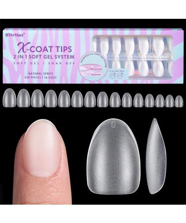 Extra Short Almond Nail Tips - BTArtbox XCOATTIPS Gel Nail Tips Natural with Tip Primer Cover Pre-shaped Full Matte Oval Gel Press On Nails Clear Soft Fake Nails for Acrylic Nail Extensions A-Almond