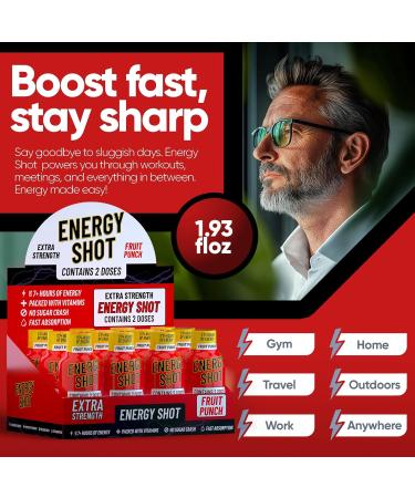 Fruit Punch Extra Strength Energy Shot 12 pk 260mg Natural Caffeine B12 B6 Energy & Focus Support 2 Servings Sugar Free Zero Calorie Green Tea B-Vitamins Electrolytes Vegan 1.93 fl oz - Buy Online on GoSupps.com