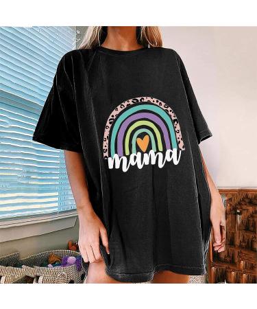 Mama Rainbow Print T Shirt for Women - Funny Letter Graphic Tee - Plus Size Summer Casual Top - Buy Online on GoSupps.com