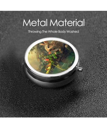 Rabbit Eating Jelly Portable Metal Pill Box - Round Mini 3-Compartment Design for Small Pills | Travel Essential - Buy Online on GoSupps.com