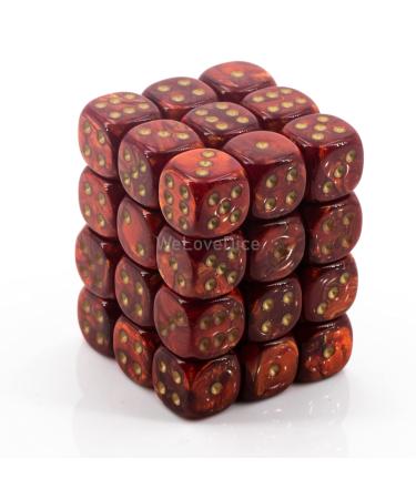 Chessex Dice d6 Sets: Scarab Scarlet with Gold - 12mm Six Sided Die (36) Block of Dice