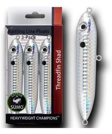 Catfish Rattling Line Float Lure 3-Pack - Demon Dragon Style Peg for Santee Rig Fishing - 4 inch Threadfin Shad - Buy Online on GoSupps.com
