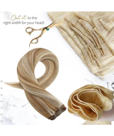 Moresoo Double Weft Blonde Human Hair Extensions 24 Inch - Medium Brown with Platinum Blonde Sew in Hair Extensions - 100g/Pack #P6/60 - Buy Online on GoSupps.com