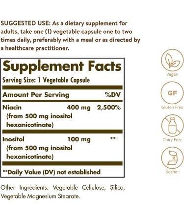 Solgar No-Flush Niacin 500mg - 250 Vegetable Capsules | Supports Healthy Circulation & Energy - Buy Online on GoSupps.com