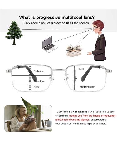 Alsenor Progressive Multifocus Blue Light Blocking Reading Glasses | Silver Frame for Men and Women (2.5x) - Buy Online on GoSupps.com