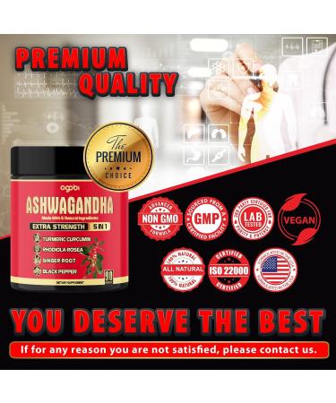 Ashwagandha Capsule 5in1-90 Vegan Capsules Blended with Ginger Turmeric Rhodiola Rosea & Black Pepper - Buy Online on GoSupps.com