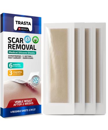 Trasta Medica Silicone Scar Sheets  4Pcs Scar Tape for Surgical Scars New Old Scars  Natural Silicone Gel for Scars with  Skin Friendly Discrete Scar Patches for Acne C-Section Burns