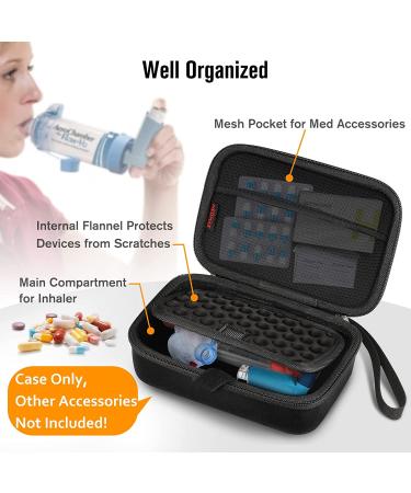 MEDMAX Hard Shell Asthma Inhaler Case - Portable Shockproof Travel Carrying Case - Clip and Handle Strap - Compatible with Chamber Spacer Masks - Black - Buy Online on GoSupps.com