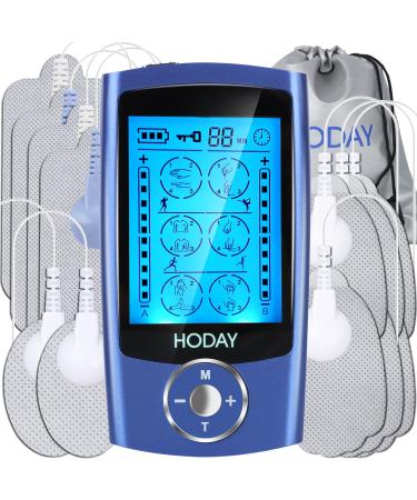 Tens Unit Machine Muscle Stimulator, HODAY Dual Channel TENS EMS Unit 24 Modes for Pain Relief Therapy, Rechargeable Electronic Pulse Muscle Massager with 12 Pads, Dust-Proof Storage Bag