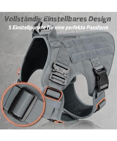 Rabbitgoo No Pull Dog Harness for Medium & Large Dogs Tactical Adjustable Vest with Metal Buckles & Padded Support - Breathable Military-Grade Design (Gray) - Buy Online on GoSupps.com