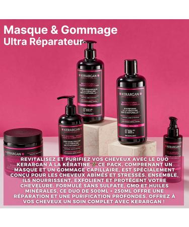 Kerargan - Keratin Hair Mask and Scrub Duo for Damaged and Stressed Hair - Nourishes Exfoliates and Protects - Sulfate GMO Mineral Oil Free - 500ml + 250ml - Buy Online on GoSupps.com