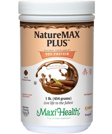Maxi-Health NatureMAX Plus Energy Support Drink Soy Protein Powder - Sugar Free Diet Supplement - 20g Protein Per Serving - Natural Chocolate Flavor - Kosher Vitamin - 1lb - Buy Online on GoSupps.com