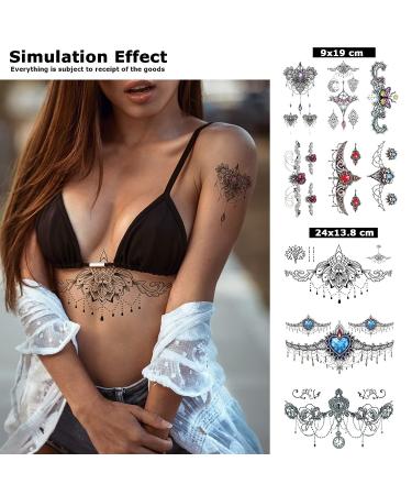 Yoemtat Waterproof Temporary Tattoos - 16 Sheets Sternum Chest, 6 Sheets Medium Underboob, 10 Sheets Large Mandala Henna Jewelry Fake Tattoo for Kids and Teens - Buy Online on GoSupps.com