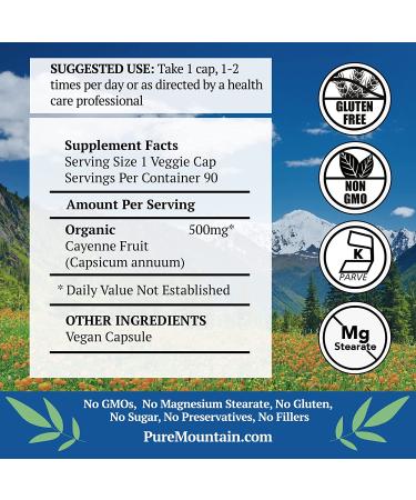 Organic Cayenne Pepper Capsules - 90 Vegan Kosher Caps - 500mg Powder - Buy Online on GoSupps.com
