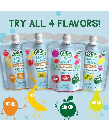 GoGo squeeZ happy tummieZ Organic Apple Banana Strawberry 3.2 oz - 4 Pouches | Prebiotic Fiber Kids Snacks | Gluten-Free, Nut-Free, Dairy-Free, Vegan - Buy Online on GoSupps.com