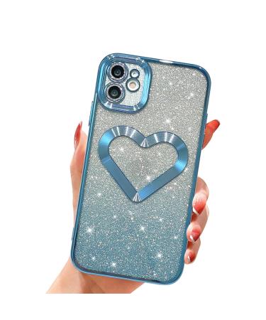 JONLONHA glittering transparent protective cover for iPhone 11 luxurious covering love heart pattern full camera protection soft TPU shockproof scratch-resistant protective cover for women and blue iPhone 11 6.1 inch