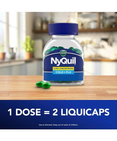 NyQuil Ultra Concentrated Cold and Flu Medicine Nighttime Relief for Cough Sore Throat Fever Congestion Easy to Swallow Easy to Open Bottle 48 LiquiCaps - Buy Online on GoSupps.com
