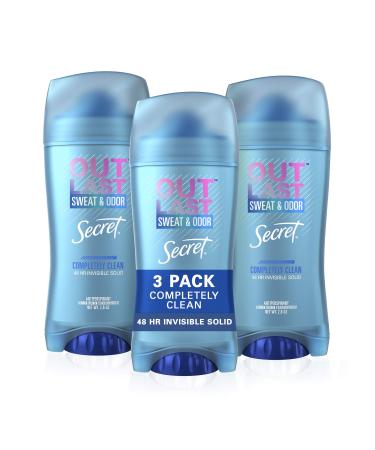 Secret Outlast Invisible Solid Antiperspirant Deodorant, Completely Clean, 2.6 Ounce (Pack of 3) Completely Clean, 3 Count
