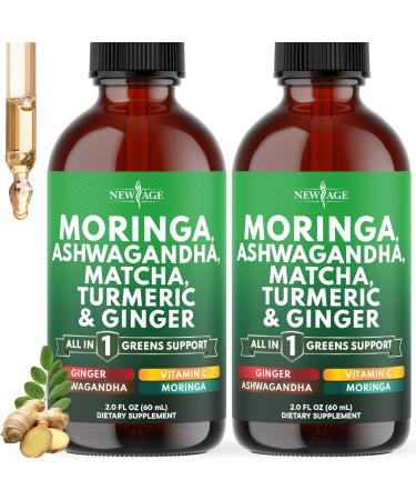 Moringa Supplement Drops - Ashwagandha, Spirulina, Chlorella, Turmeric & Ginger Liquid Barley Grass with Chlorophyll, Matcha, Algae, Vitamin C Antioxidant, Holy Basil, Ceylon Cinnamon - 4fl Oz 2 Fl Oz (Pack of 2)