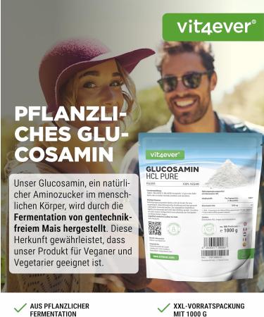 Glucosamine HCL Pure Powder - 1000g Vegan High-Dose Additive-Free - Premium Quality Plant-Based & Lab Tested - Ideal for Joint Health - Buy Online on GoSupps.com