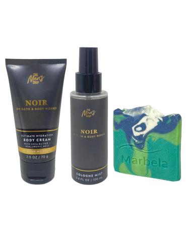 Bath & Body Works The Men's Collection Noir Ultimate Hydration Body Cream and Cologne Mist with an Aloe Vera Sample Soap